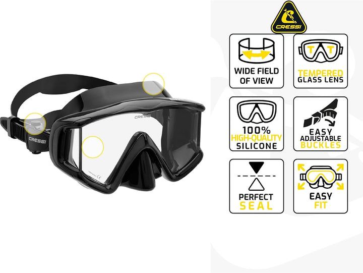 Cressi Panorama-Maske und Trocken-Schnorchel-Set zum Schnorcheln, Tauchen, Pano 3 & Supernova Dry: e