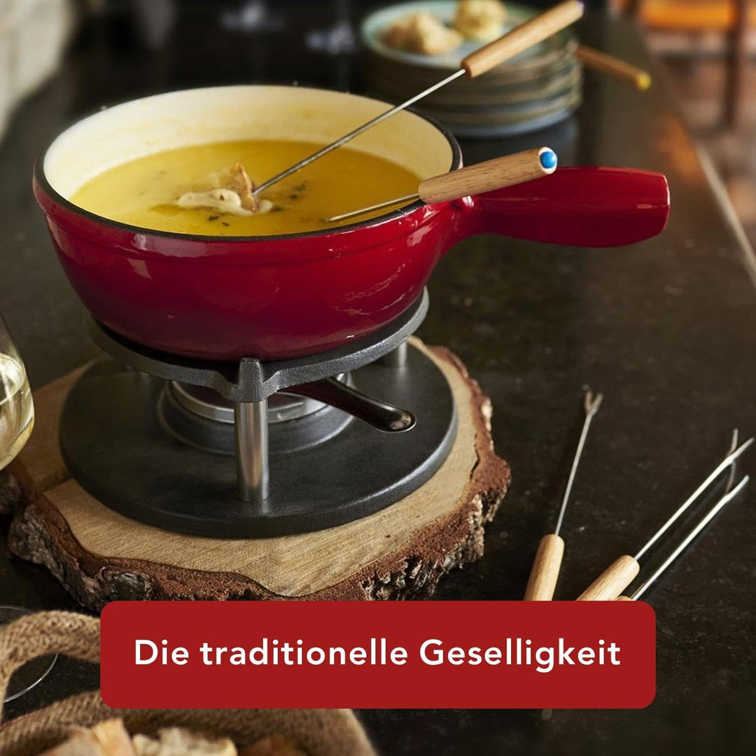 Baumalu 385050 Fondue-Set, Gusseisen, roter Farbverlauf, mit Holzplatte