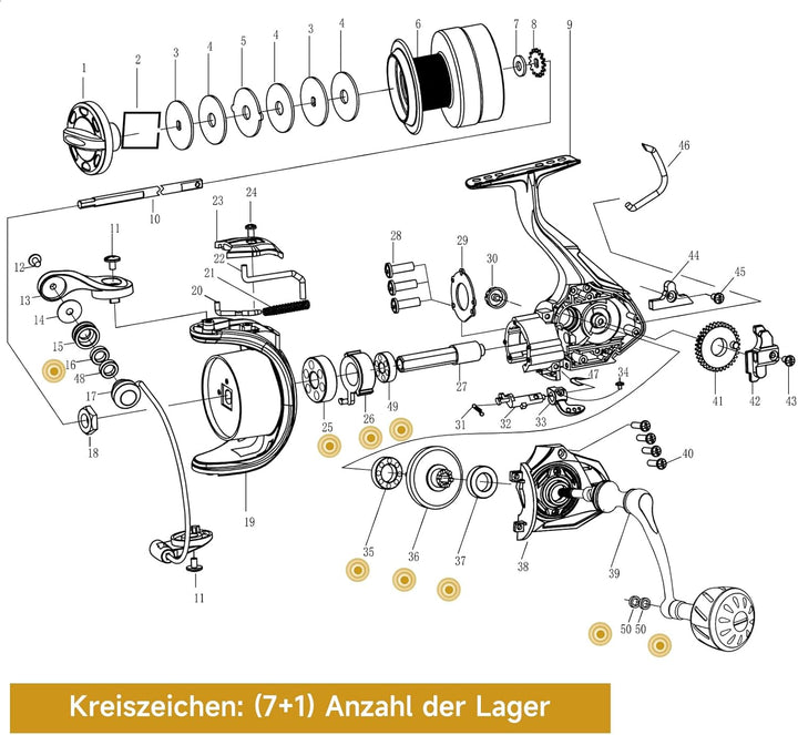 Spinning Angelrolle 5.2:1 Gear Ratio，Angelrollen Karpfenangelrolle 7+1BB Kugellager Spinnrollen, Bai