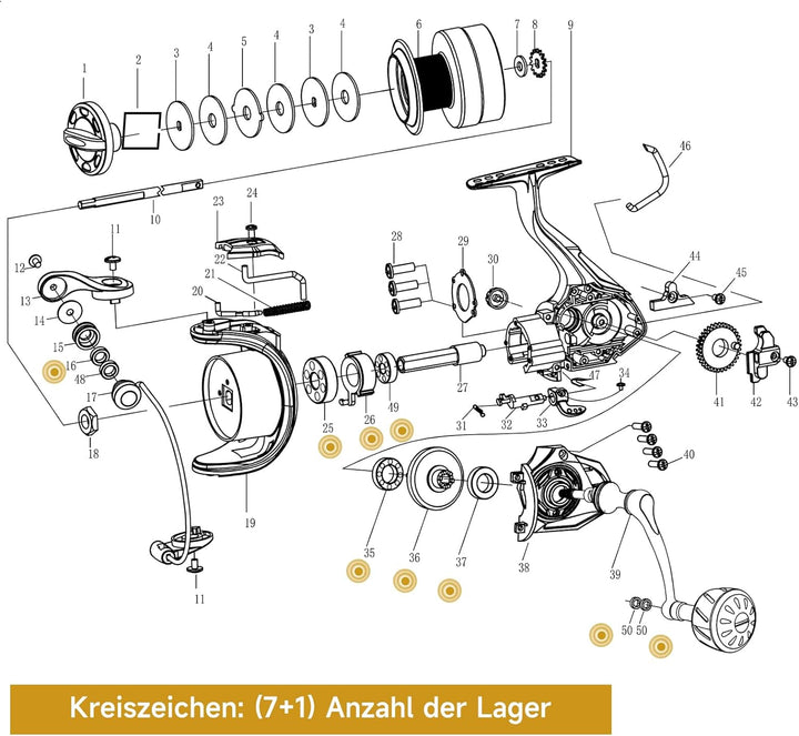 Spinning Angelrolle 5.2:1 Gear Ratio，Angelrollen Karpfenangelrolle 7+1BB Kugellager Spinnrollen, Bai
