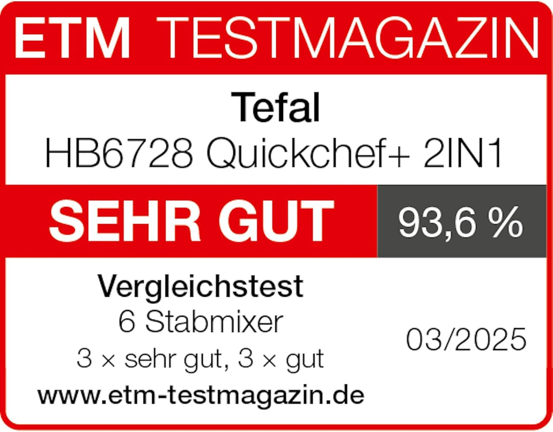 Tefal Quickchef+ 2-in-1 Stabmixer und Zerkleinerer, 1000 W, intuitive Geschwindigkeitsregelung, Turb