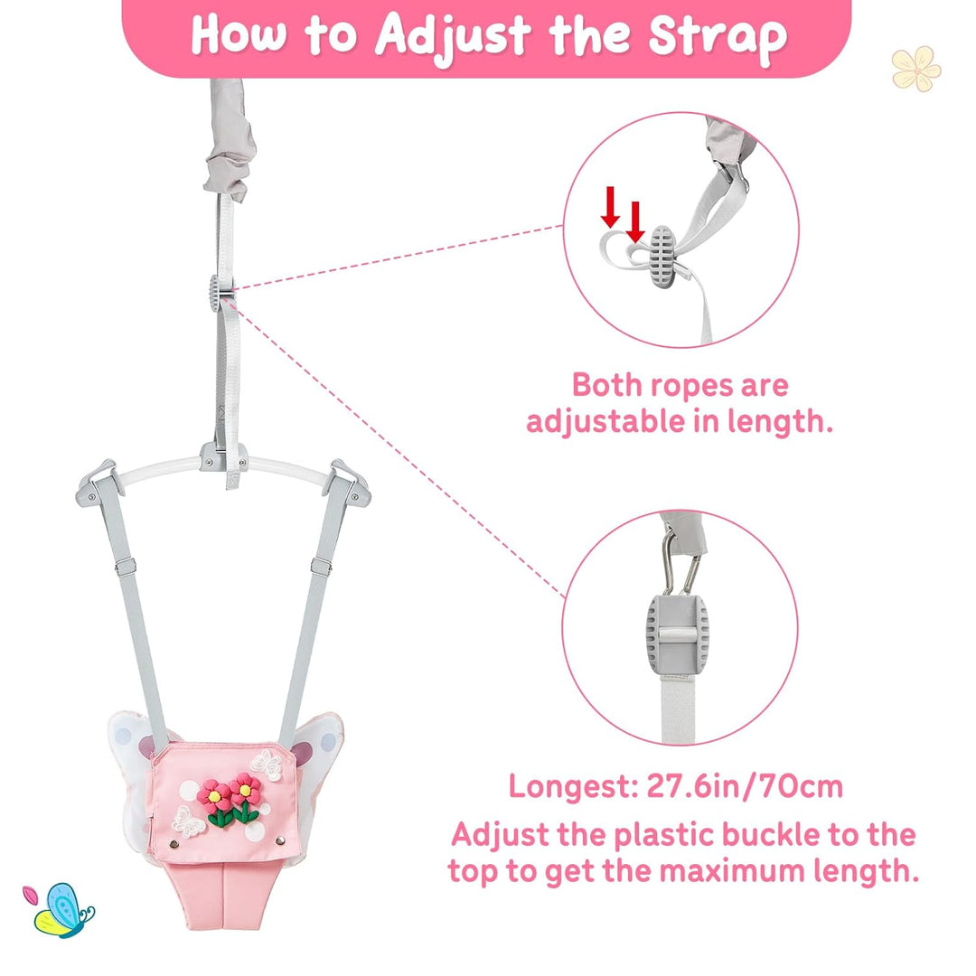 FUNLIO Baby-Türhüpfer in rosa Schmetterling-Design für 6–24 Monate, Tür-Hüpfer mit Türklemme und ver