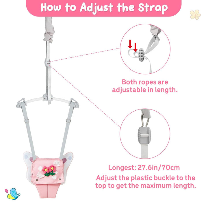 FUNLIO Baby-Türhüpfer in rosa Schmetterling-Design für 6–24 Monate, Tür-Hüpfer mit Türklemme und ver