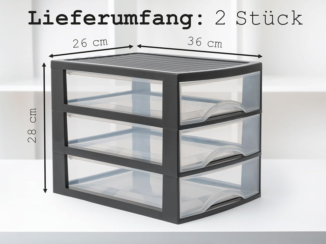 Hausfelder Schubladen Organizer A4, 2 Aufbewahrungsboxen mit je 3 Schubladen, ideal als Ablagebox fü