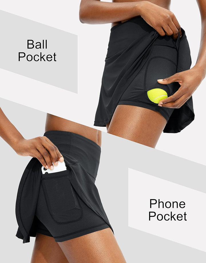 ThreeH Tennis Skorts Röcke plissiert Golf High Waisted Athletic Skort Workout Sportrock mit 4 Tasche