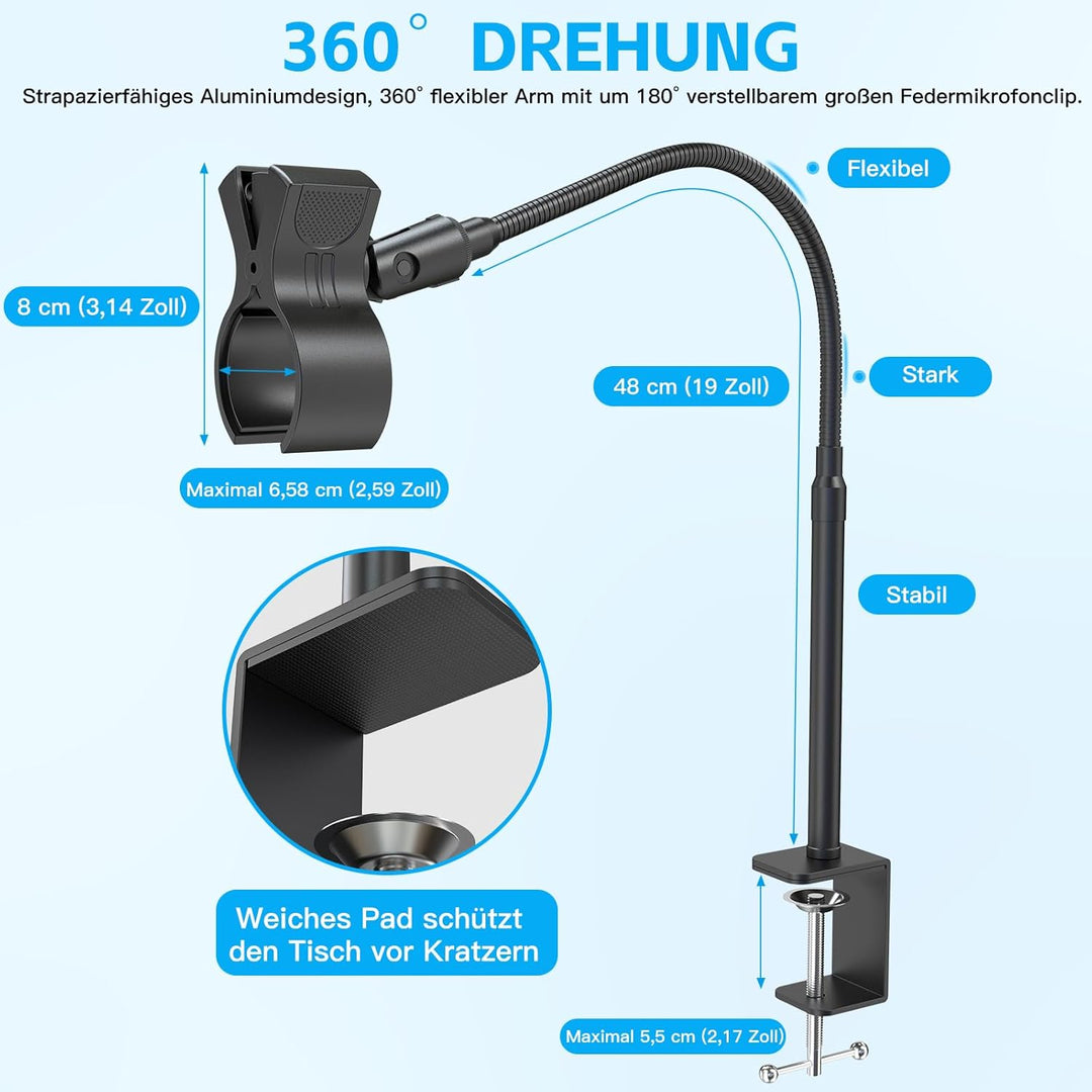 ZealSound Mikrofon Arm, kompakter 19-Zoll-Schwanenhals-Mikrofon ständer arm, mit Metall-Schraubadapt