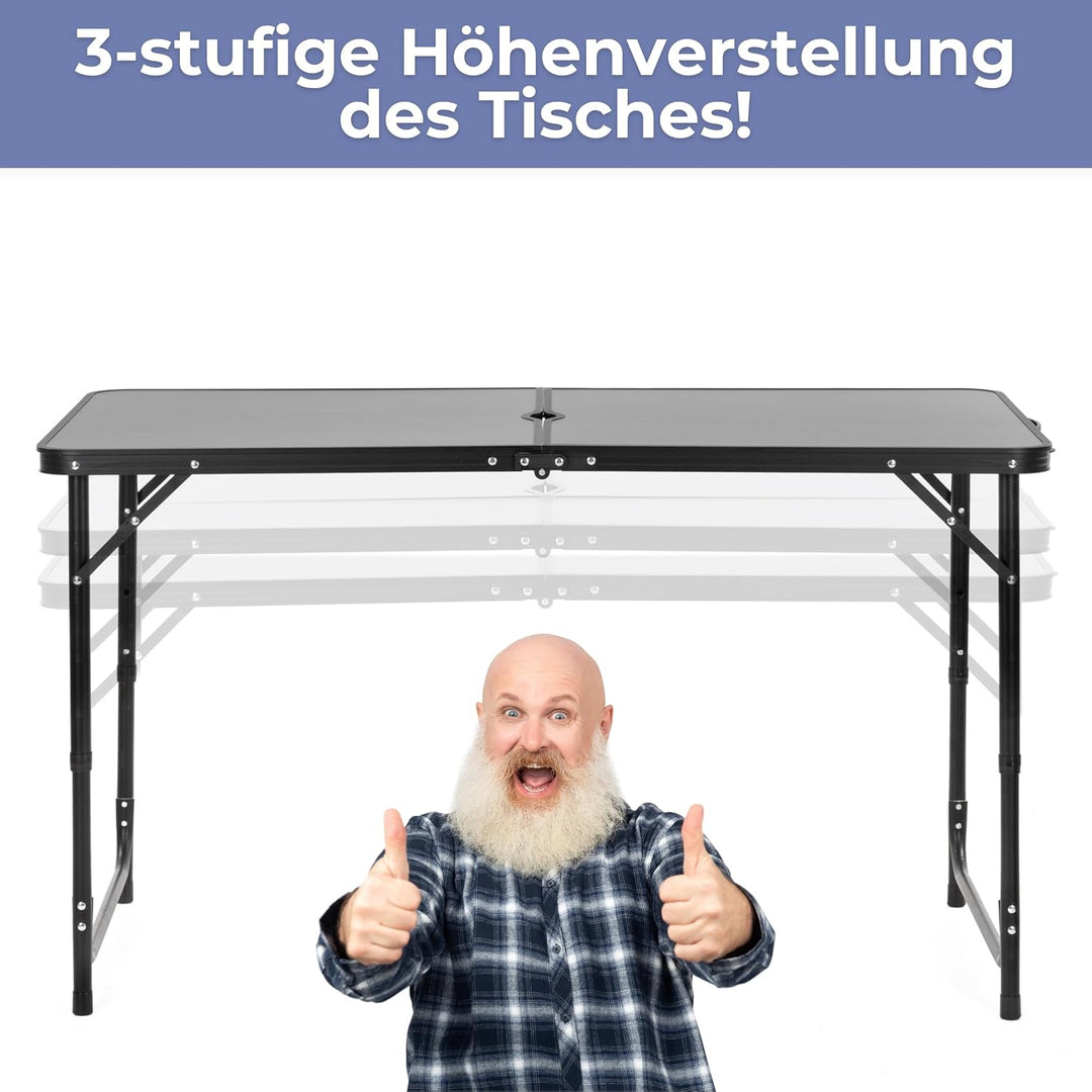SPRINGOS Camping Set 120x60 cm Tisch Höhenverstellbar 3 Stufen 4 Klappstühle Aluminium MDF Tischplat