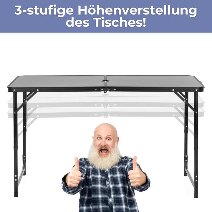 SPRINGOS Camping Set 120x60 cm Tisch Höhenverstellbar 3 Stufen 4 Klappstühle Aluminium MDF Tischplat