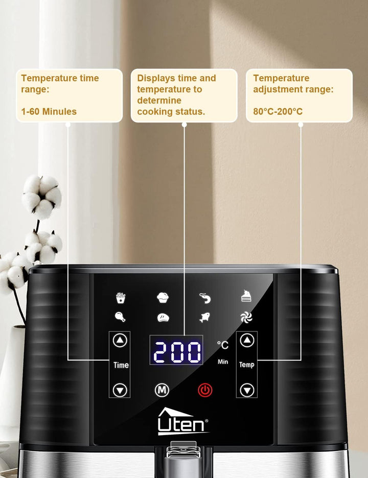 Heissluftfritteuse, Uten 5,5L Airfryer XXL Heissluftfriteuse mit digitalem LED-Touchscreen, 7 Progra