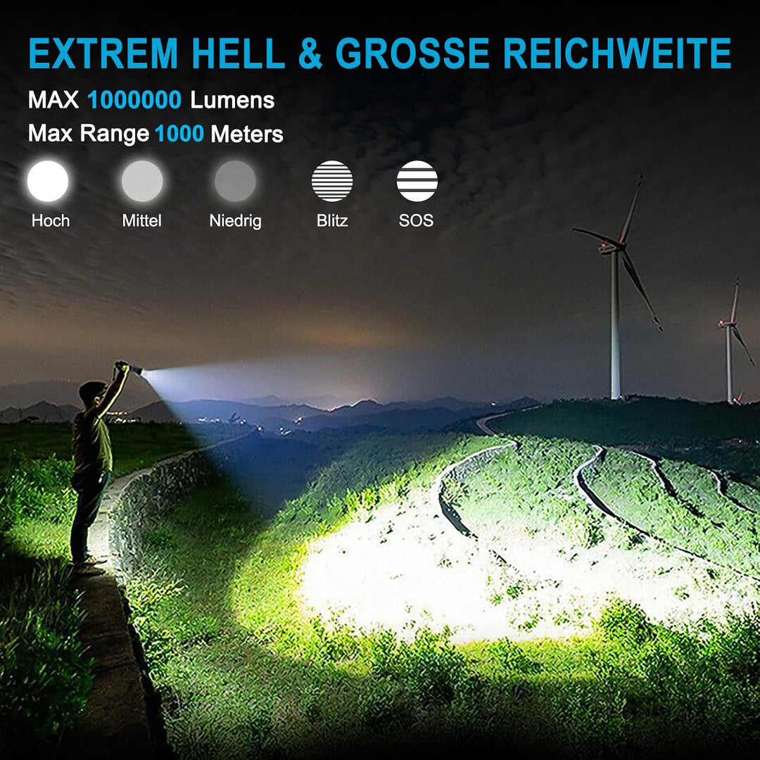 Glarylight Taschenlampe LED Aufladbar 500000 Lumen, LED Taschenlampe Extrem Hell XHP70.2 Taschenlamp