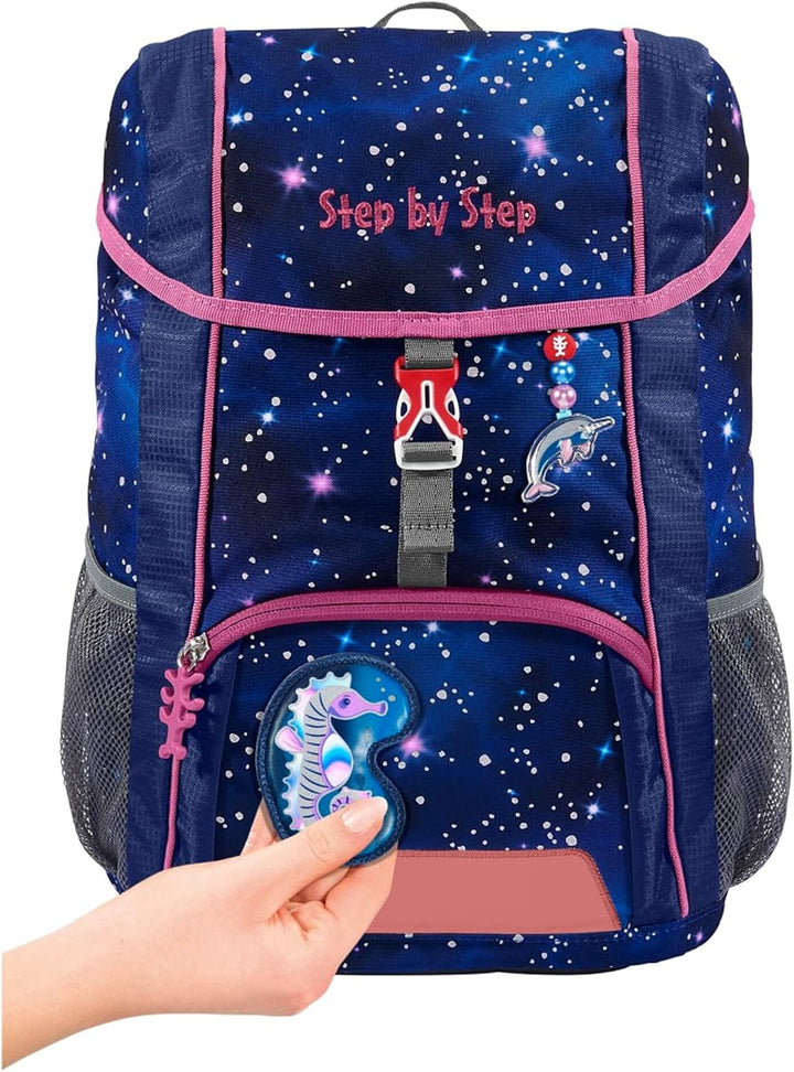 Step by Step Rucksack-Set KID REFLECT „Star Seahorse Zoe“, mit Sitzkissen, ergonomischer Mini-Ranzen