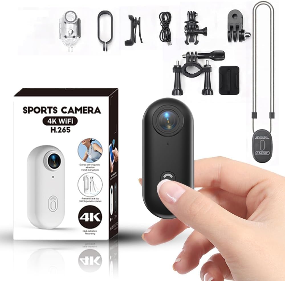 Winnes 4K Action Camera Mini Daumengrösse Sportkamera POV Kamera 4K WiFi Helm Action Camera Magnetmo