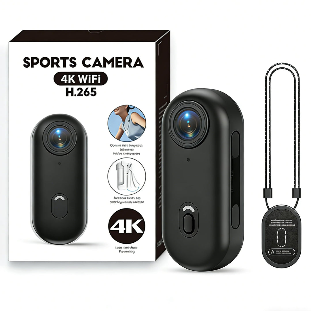 4K Mini Action Kamera WLAN, Mini Sportkamera Vlog Kamera mit 360° Drehclip & Magnetclip, Wasserdicht