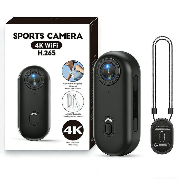 4K Mini Action Kamera WLAN, Mini Sportkamera Vlog Kamera mit 360° Drehclip & Magnetclip, Wasserdicht