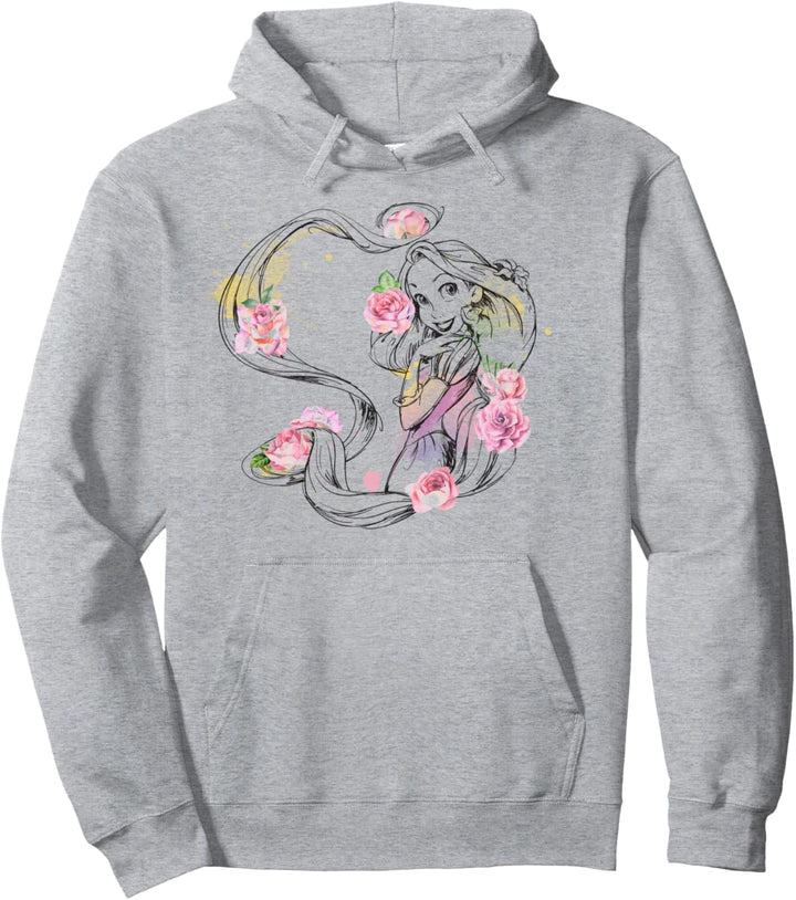 Disney Tangled Rapunzel Floral Hair Sketch Portrait Pullover Hoodie