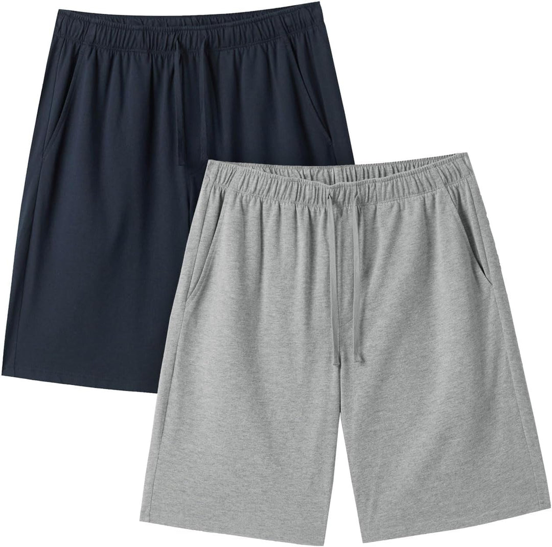 LAPASA Herren Pyjama Shorts mit Taschen, 2er Pack Pyjamahose Schlafshorts Baumwolle Kurze Schlafanzu