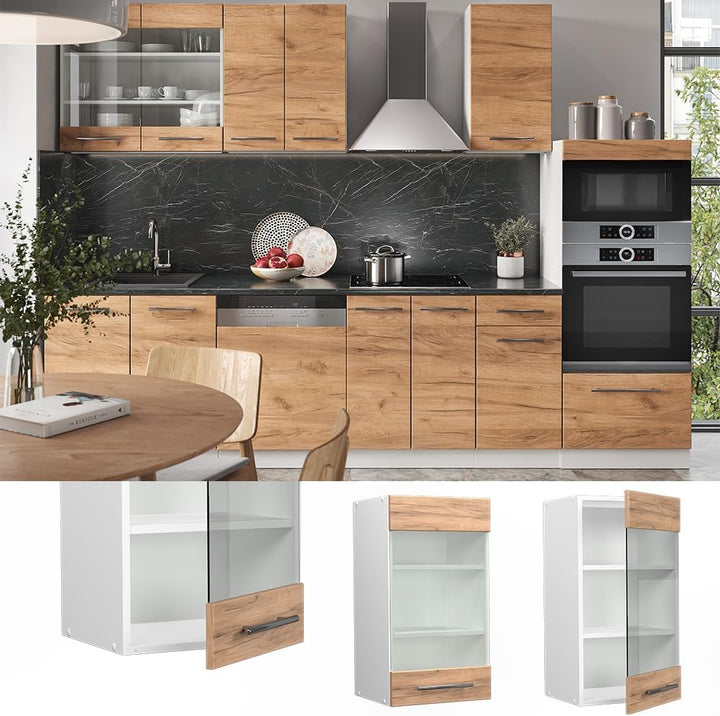 Vicco Küchenschrank Glas Fame-Line, Goldkraft Eiche/Weiss, 40 cm Goldkraft Eiche Hängeglasschrank 40