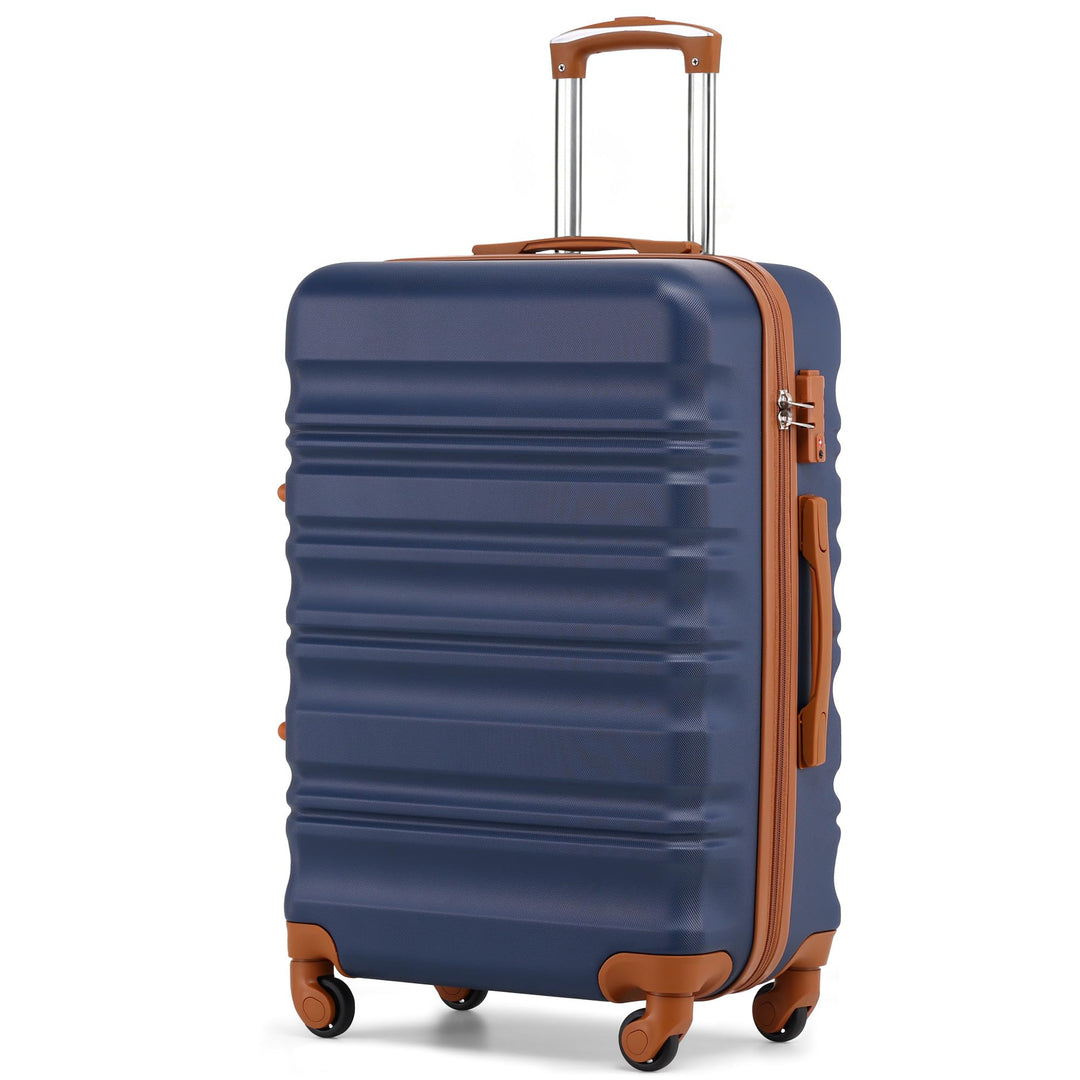 COOLIFE Hartschalen-Koffer Trolley Rollkoffer Reisekoffer mit TSA-Schloss und 4 Rollen (Blau/Braun,