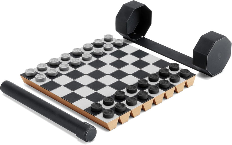 Umbra 1016814-040 Rolz Spieleset Schach und Dame, zusammenrollbar mit Aufbewahrungsbox, ideales Reis