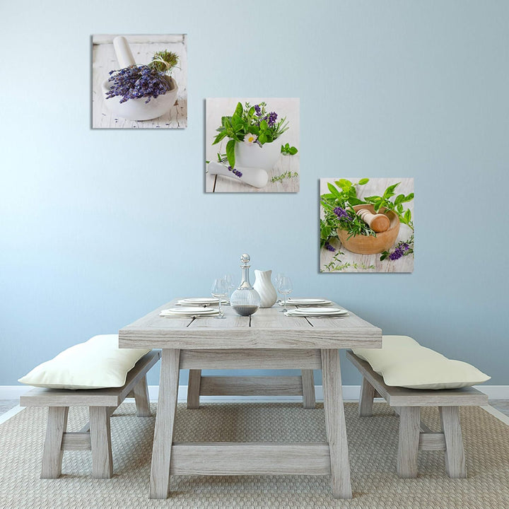 Feeby Bilder XXL Gewürze Kräuter Küche 90x30 cm 3 Teile Modern Wandbilder Leinwandbilder Bild auf Le