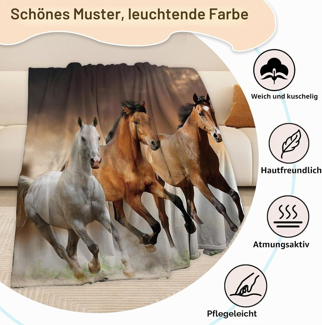 Pferd Kuscheldecke Flanell Decke,Kinderdecke 3D Pferd Flauschige Plüsch Decke,Wohndecke Fleecedecke