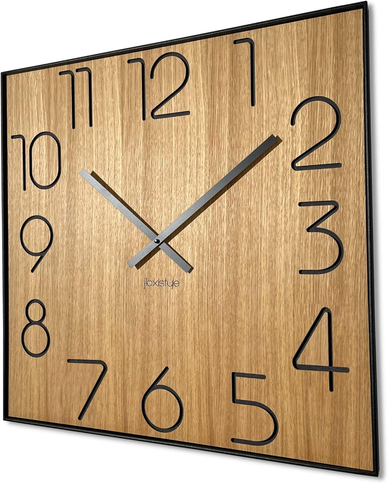 FLEXISTYLE Holzwanduhr Wood Square Holz Eiche 60cm Durchmesser holzoptik ohne tickgeräusche