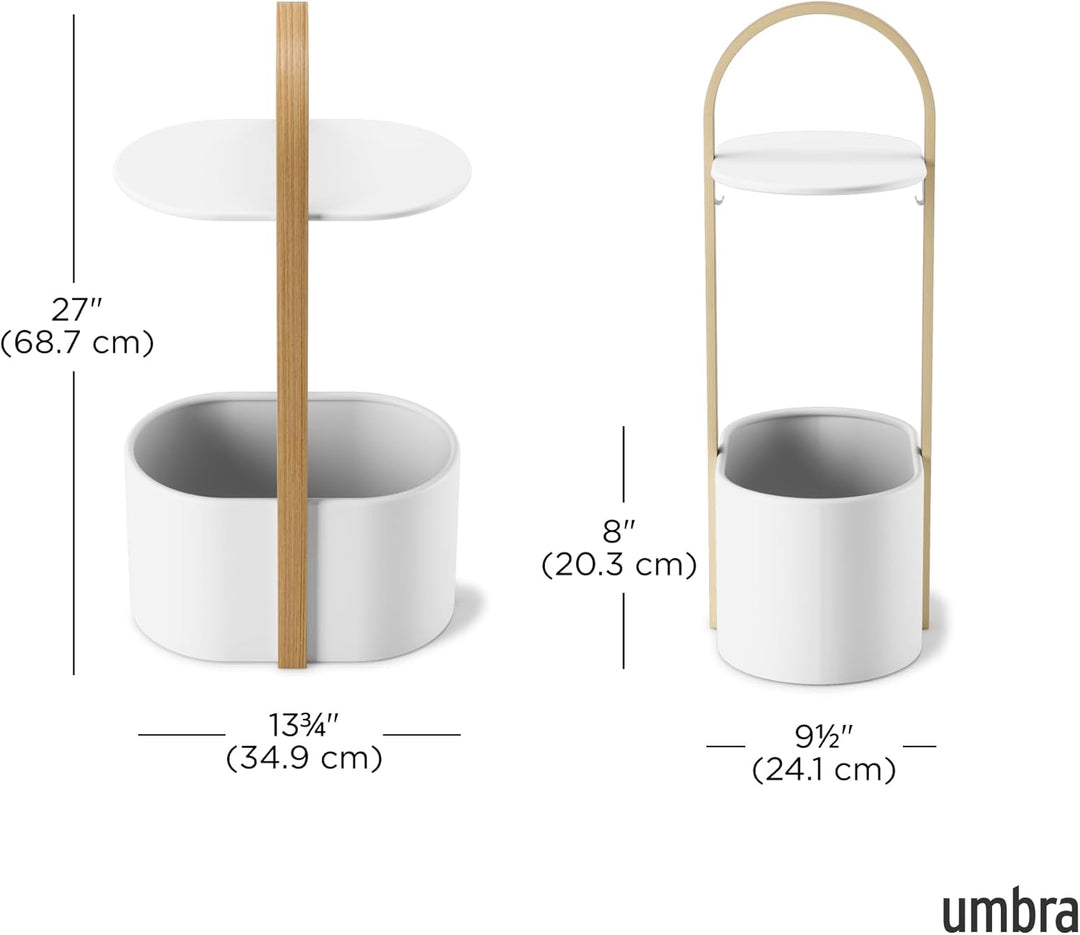 Umbra Bellwood Beistelltisch mit Ablagefläche und Kabelkanal, Stahl/Bugholz, Weiss/Natur Weiss / Nat