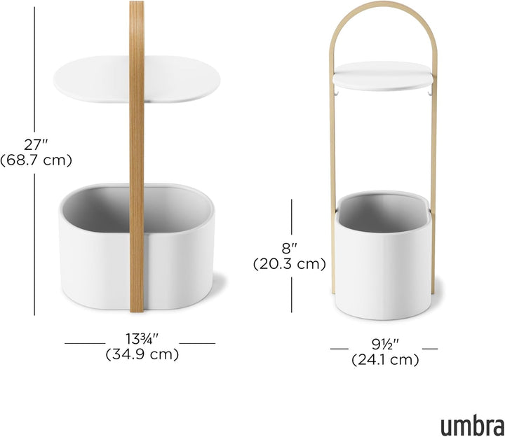 Umbra Bellwood Beistelltisch mit Ablagefläche und Kabelkanal, Stahl/Bugholz, Weiss/Natur Weiss / Nat