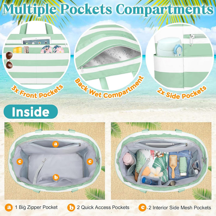 Grosse Strandtasche mit Reissverschluss XXL Familie Strandtasche Damen Gross Shopper Tasche Beach To