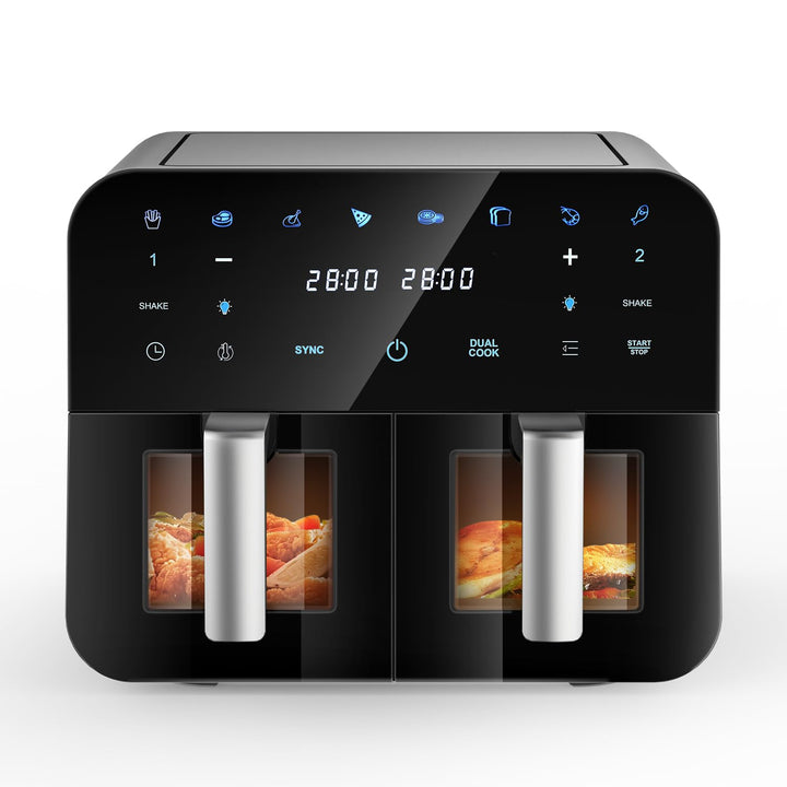 Dual Zone Heissluftfritteuse 9L mit 2 Kamern Kapazität 2 Fächer Sichtfenster Beleuchtung Airfryer To