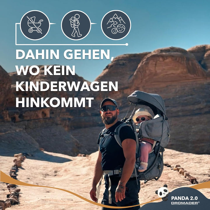 Dromader Kraxe Kindertrage Wandern - Verstellbarer Sitz - Schlafstützkissen - Ausfahrbares Sonnendac