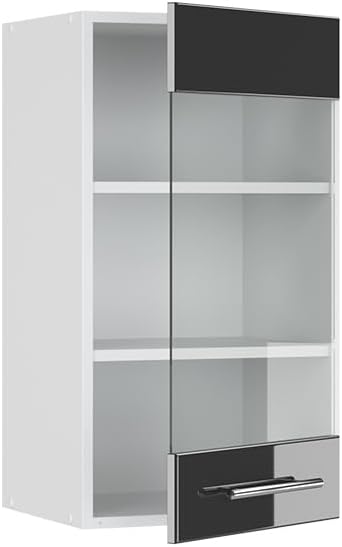 Vicco Küchenschrank Glas Fame-Line, Anthrazit Hochglanz/Weiss, 40 cm Anthrazit Hochglanz Hängeglassc