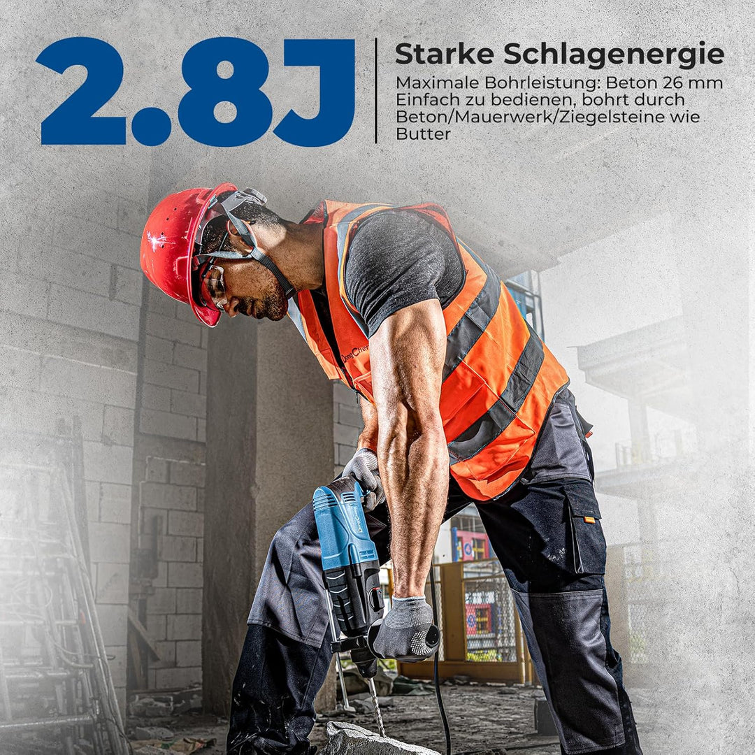 DongCheng Bohrhammer 800W, Schlagenergie 2.8 J, Leerlaufdrehzahl 0-1200U/min, mit 4 Drill Bit SDS pl