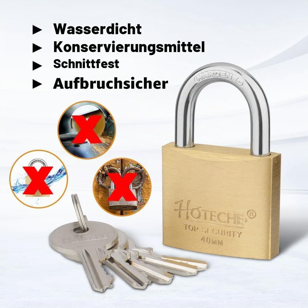 Hotehce 4Pcs Messing Vorhängeschloss Set 40MM Feste Messing Vorhängeschlösser Keyed Ähnlich Heavy-Du