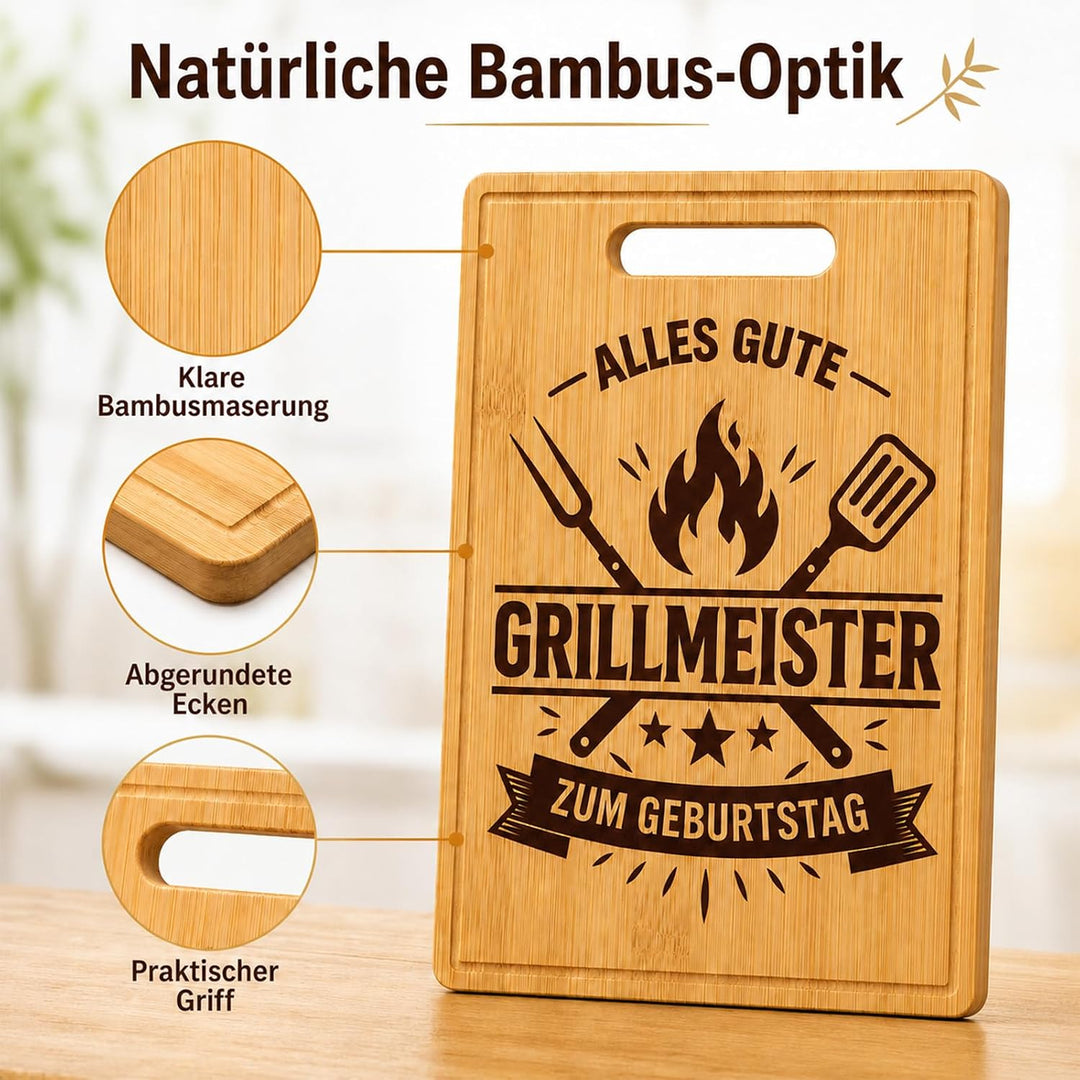 Geburtstagsgeschenk für Männer, Grillmeister Bambus Schneidebrett mit Karte, Grill Geschenk für Mann