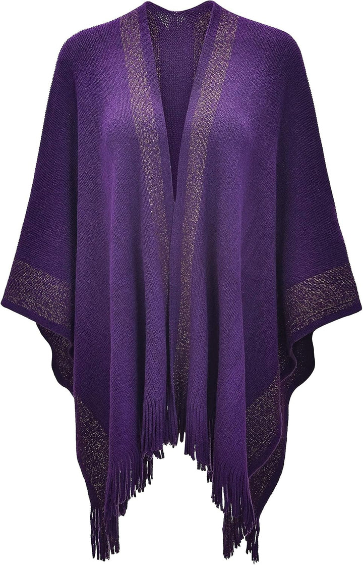 ZLYC Damen Weiche Schlichte Poncho Capes Retro Cardigans Pullover Violett, Violett