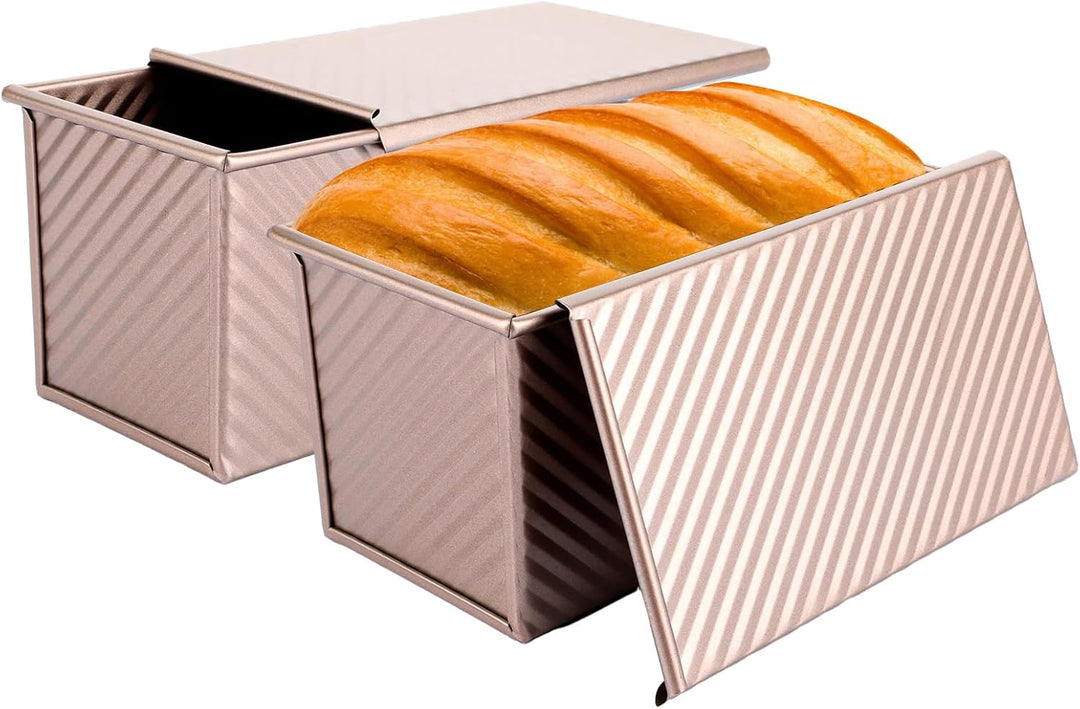 MUXHEL 2er-Set 450g Brotbackformen mit Deckel, 20 x 12 x 11cm Aluminium Toastbrot Backform, Antihaft