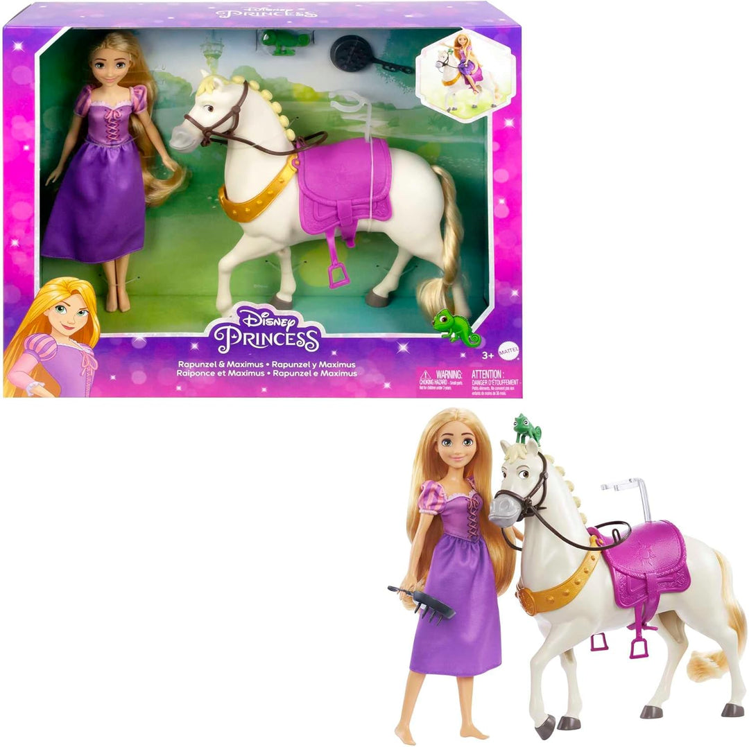 Disney Prinzessin Rapunzel & Maximus - Puppe und Pferd mit abnehmbarem Sattel und Zügeln, inklusive