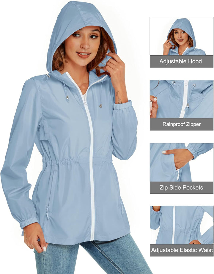 Rapbin Regenjacke Damen Wasserdicht Atmungsaktiv Leicht Outdoorjacke Windbreaker Packbare Regenmante