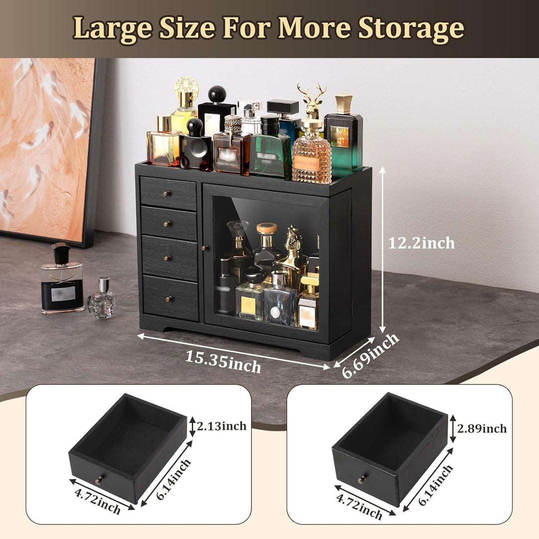 Parfüm Organizer, Holz Herren Parfüm Ständer mit Schublade, Parfüm Regal mit Transparent Sichtbarer