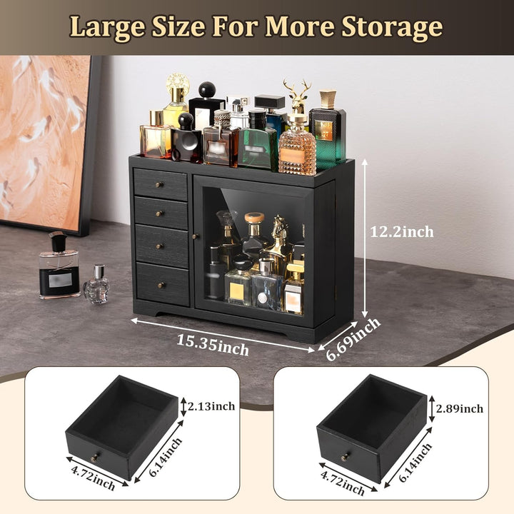 Parfüm Organizer, Holz Herren Parfüm Ständer mit Schublade, Parfüm Regal mit Transparent Sichtbarer