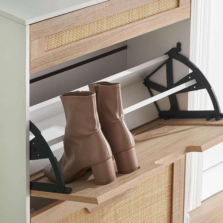 Schuhschrank mit Schublade & 2 Klapptüren, Moderner Schuhschrank mit Metallbeinen, Schuhaufbewahrung