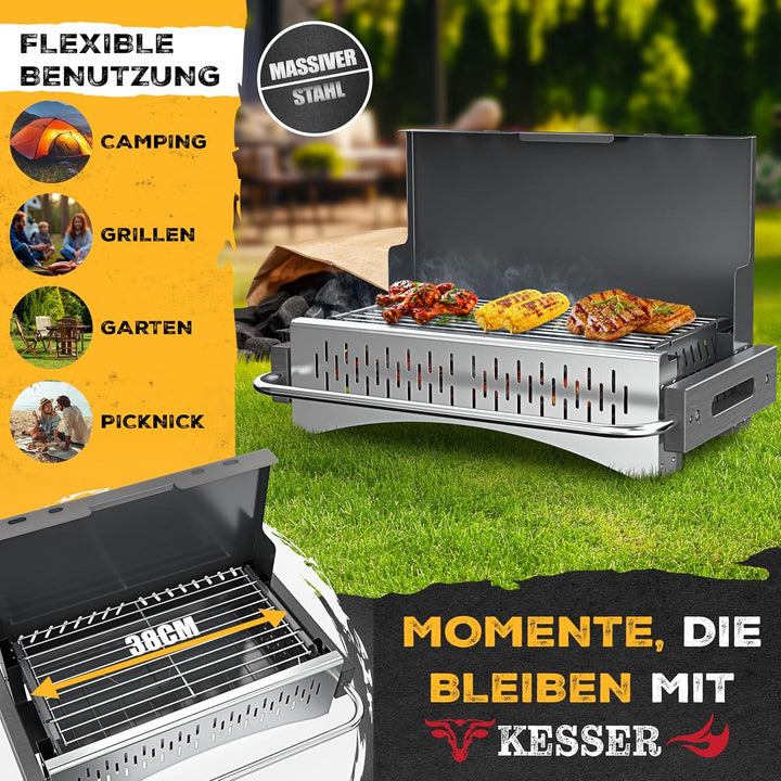 KESSER® Klappgrill tragbarer Camping Grill | Holzkohlegrill aus pulverbeschichtetem Stahl inklusive