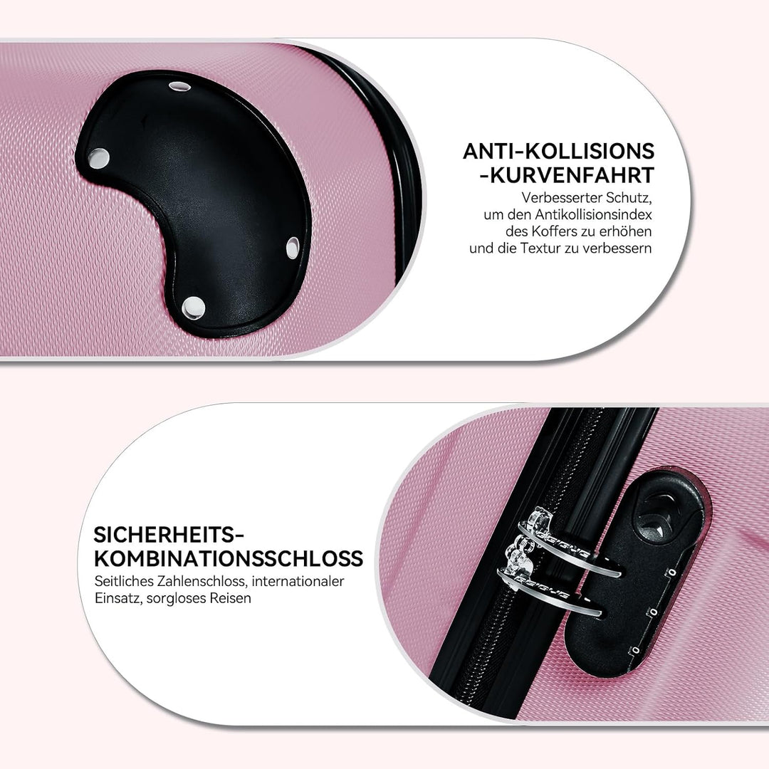 BEIBYE Hartschalen-Koffer Trolley Rollkoffer Reisekoffer Handgepäck 4 Rollen (M-L-XL-Set) (Rosa, XL)