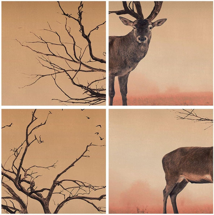 ARTTOR Bilder auf Leinwand Hirsch Baum Nebel Wald Leinwandbild 70x50cm Wandbilder Dekoration Wohnzim
