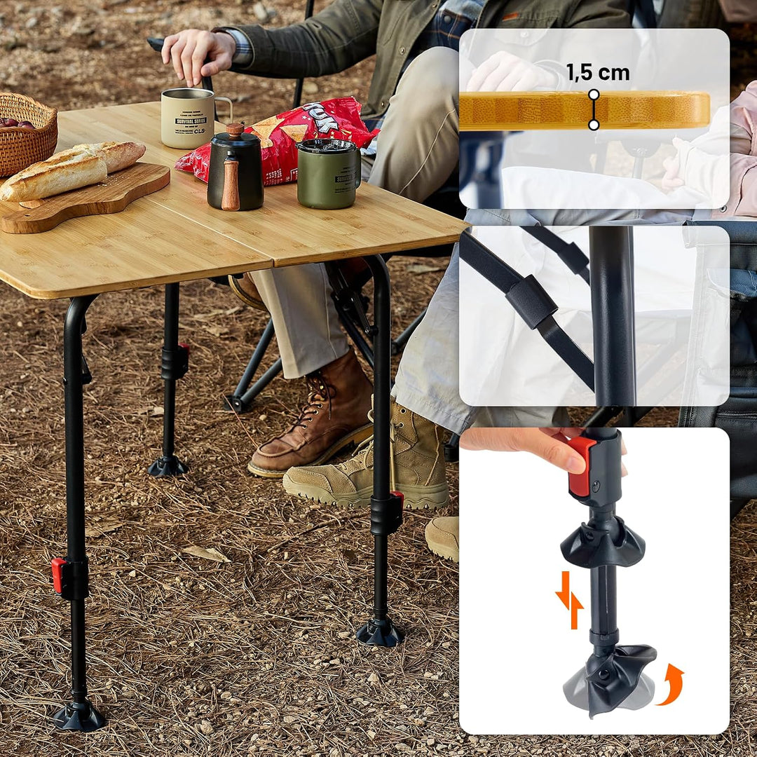 TIMBER RIDGE Campingtisch Klappbar Bambus Klapptisch Höhenverstellbar