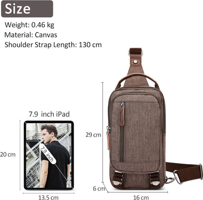 DORRISO Leicht Herren Brusttasche Mode Sling Bag für 7,9 Zoll iPad mit Griff Reise Kuriertaschen für