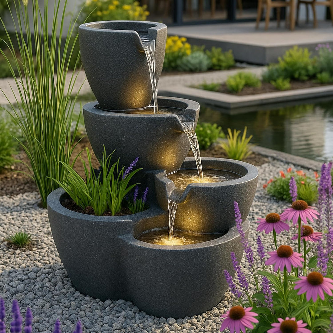 Zimmerbrunnen mit Beleuchtung Botana Gartenbrunnen bepflanzbar Springbrunnen Terrassenbrunnen (LED: