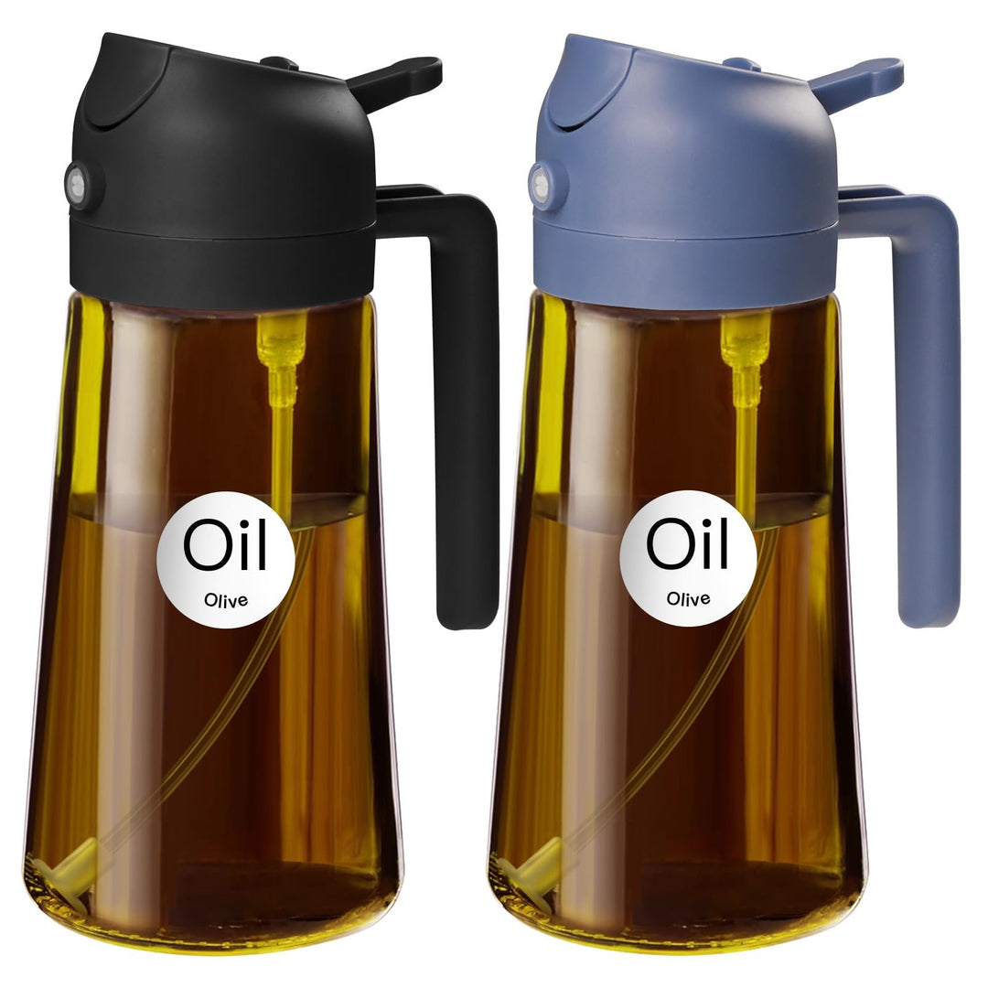 YARRAMATE 2 Stück 470ml Ölsprüher zum Kochen, 2-in-1 UV Schutz ölzerstäuber für die Küche, Bernstein