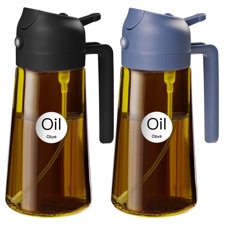 YARRAMATE 2 Stück 470ml Ölsprüher zum Kochen, 2-in-1 UV Schutz ölzerstäuber für die Küche, Bernstein